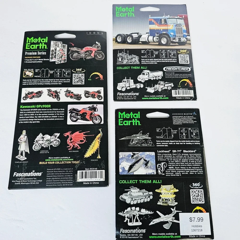 Metal Earth 3D Steel Model Kit Lot of 3 Kawasaki Freightliner SR-71 Blackbird